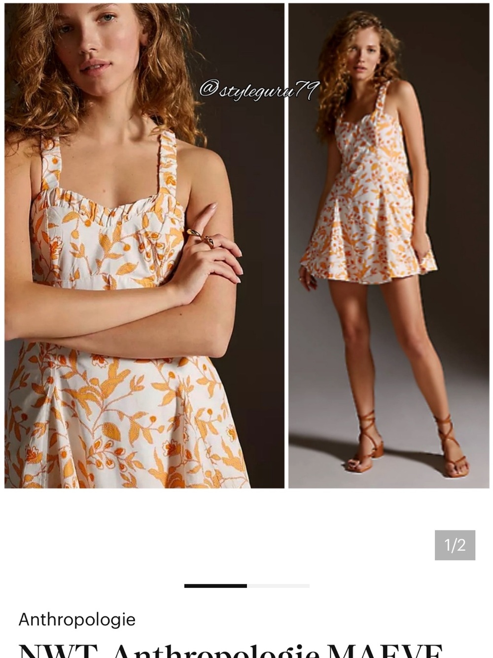 Anthropologie White and Orange Floral Mini Dress